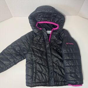 Columbia Kids Puffer Jacket in Black with Pink Trim